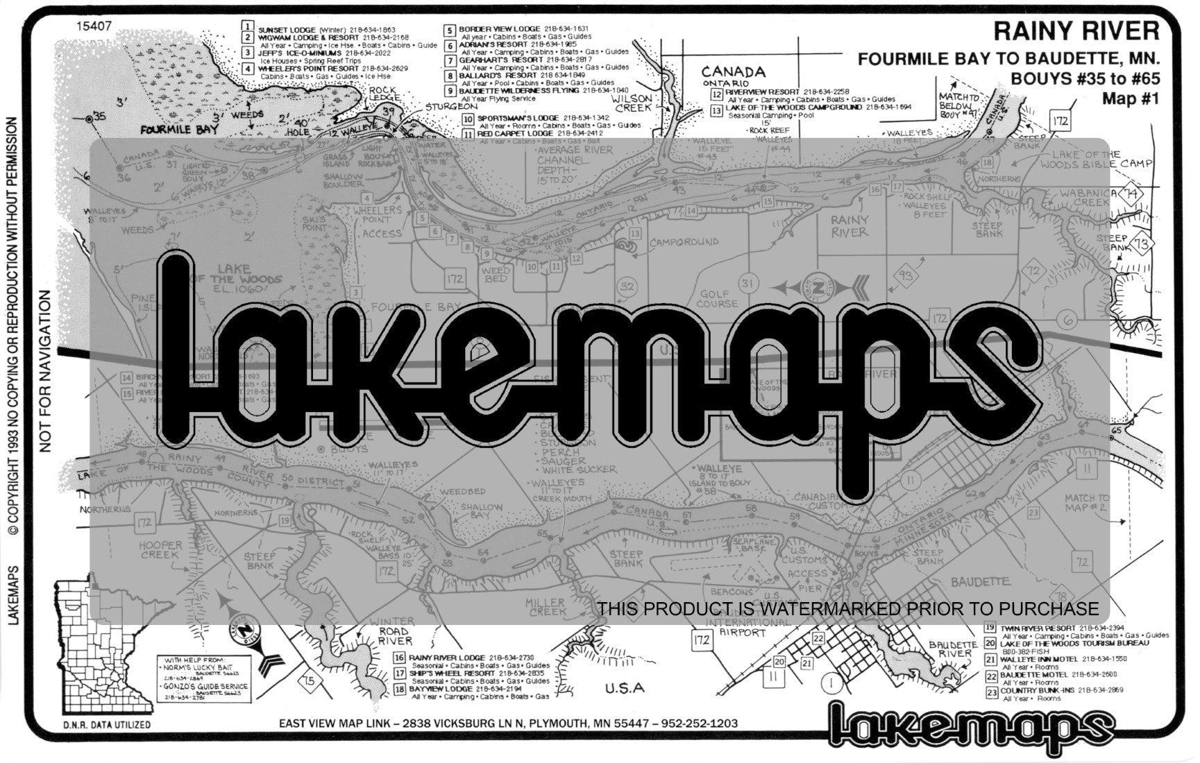 Lake of the Woods County, MN - Rainy River - map 1 -Four Mile Bay to Baudette - Lakemap - 15407