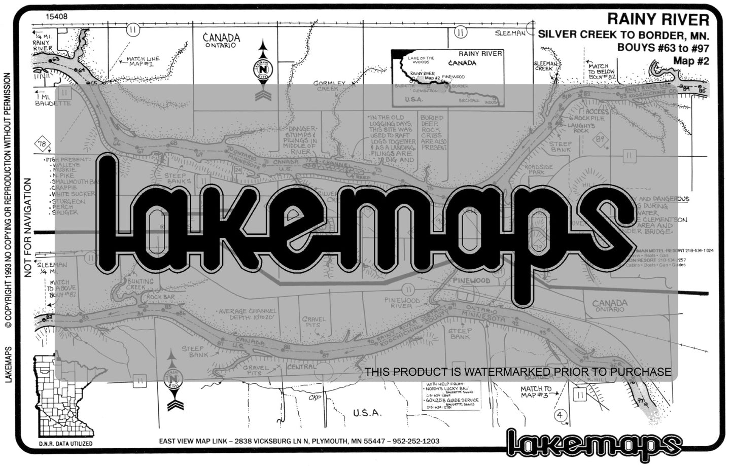 Lake of the Woods County, MN - Rainy River - map 2 -Silver Creek to Border - Lakemap - 15408