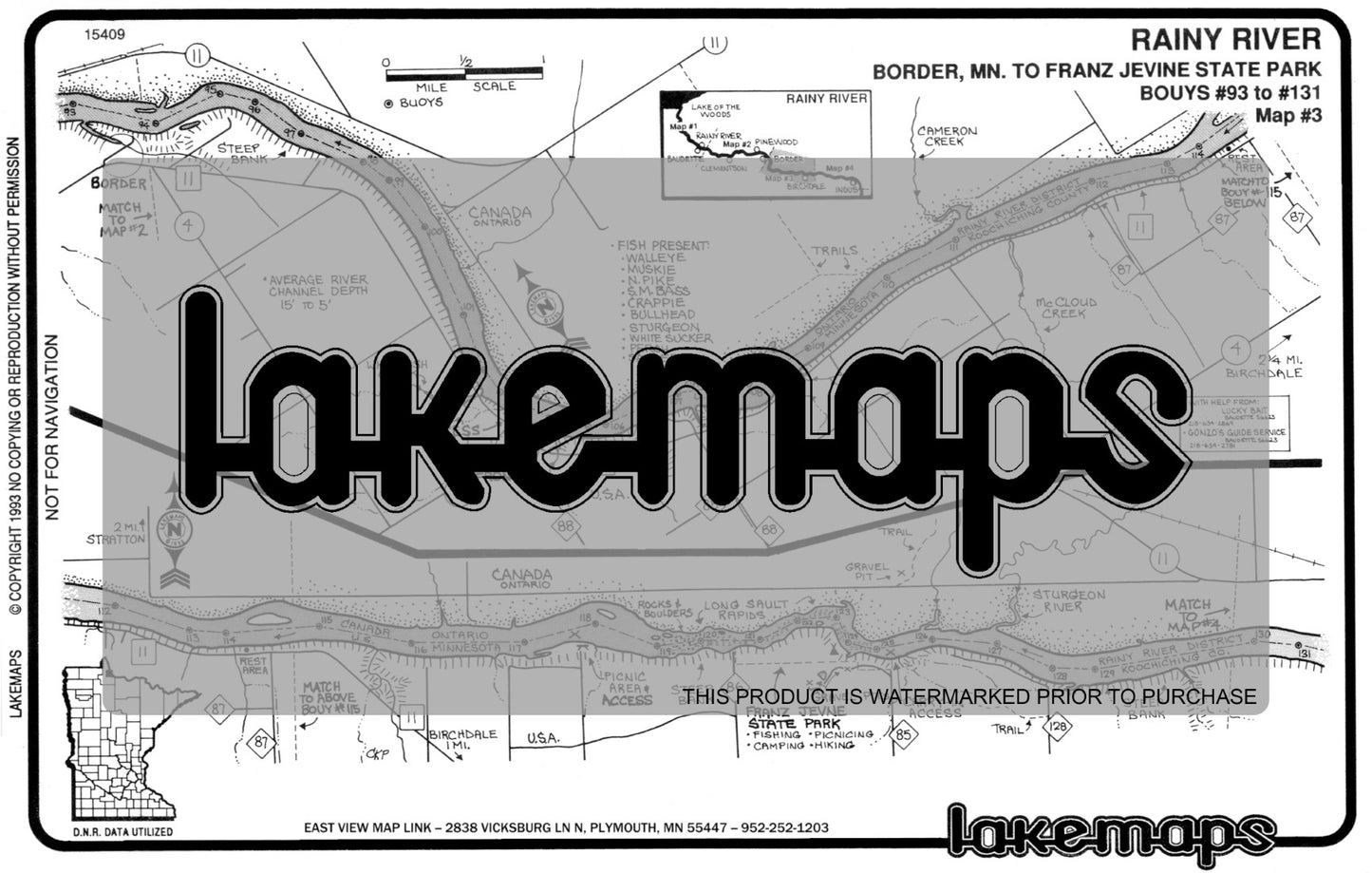 Lake of the Woods County, MN - Rainy River - map 3 -Border, Mn. To Franz Jevne State Park - Lakemap - 15409