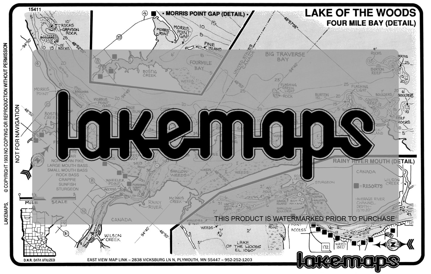 Lake of the Woods County, MN - FOUR MILE BAY (Detail) - Lakemap - 15411