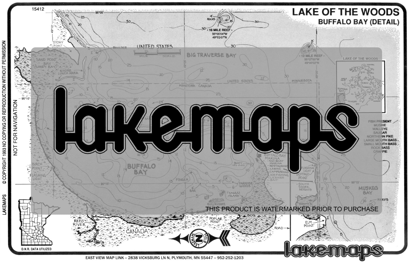 Lake of the Woods County, MN - BUFFALO BAY (Detail)(Canada) - Lakemap - 15412