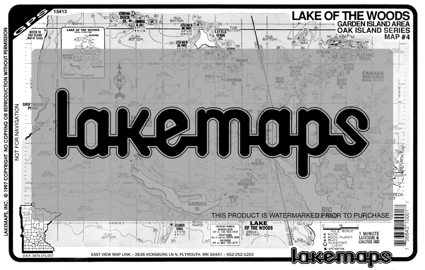 Lake of the Woods County, MN - Oak Island - map 4 -Garden Island (GPS) - Lakemap - 15413