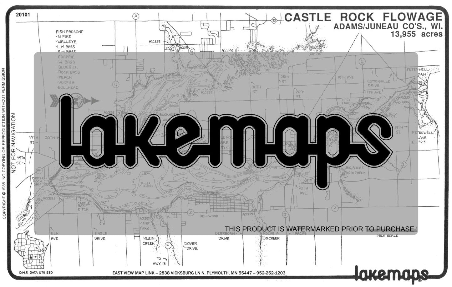 Adams County, WI - CASTLE ROCK FLOWAGE - Lakemap - 20101