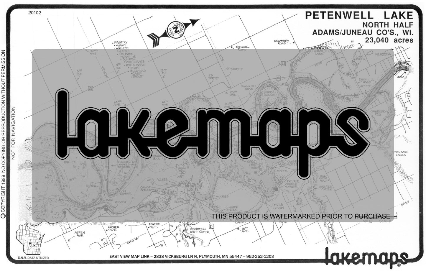 Adams County, WI - Petenwell Flow. (No. Half) - Lakemap - 20102