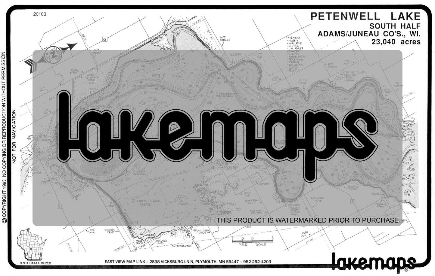 Adams County, WI - Petenwell Flow. (So. Half) - Lakemap - 20103