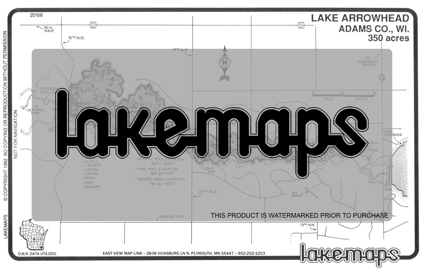 Adams County, WI - ARROWHEAD - Lakemap - 20106