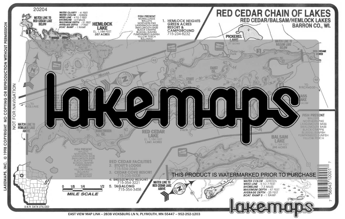 Barron County, WI - HEMLOCK/RED CEDAR/Balsam - Lakemap - 20204