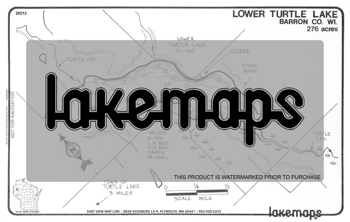 Barron County, WI - TURTLE, LOWER - Lakemap - 20212