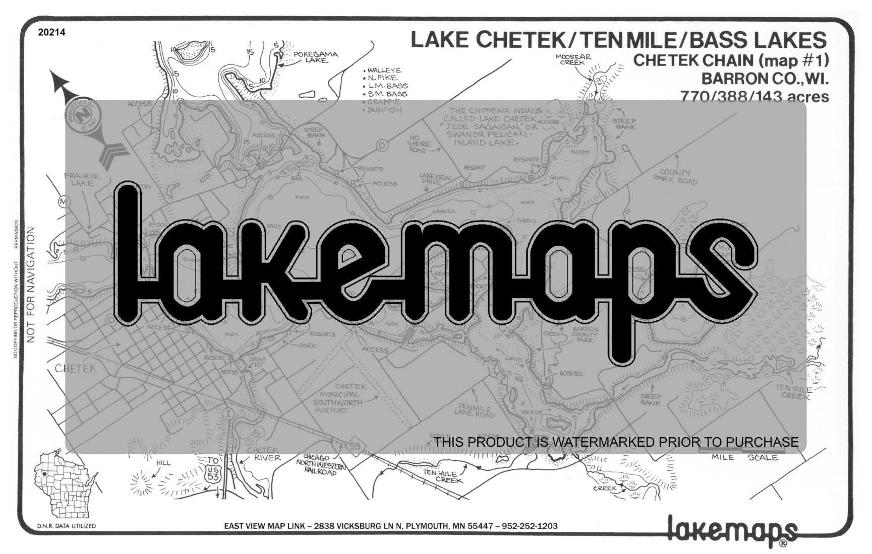 Barron County, WI - CHETEK CHAIN - Map 1 - Chetek / Ten Mile / Bass - Lakemap - 20214