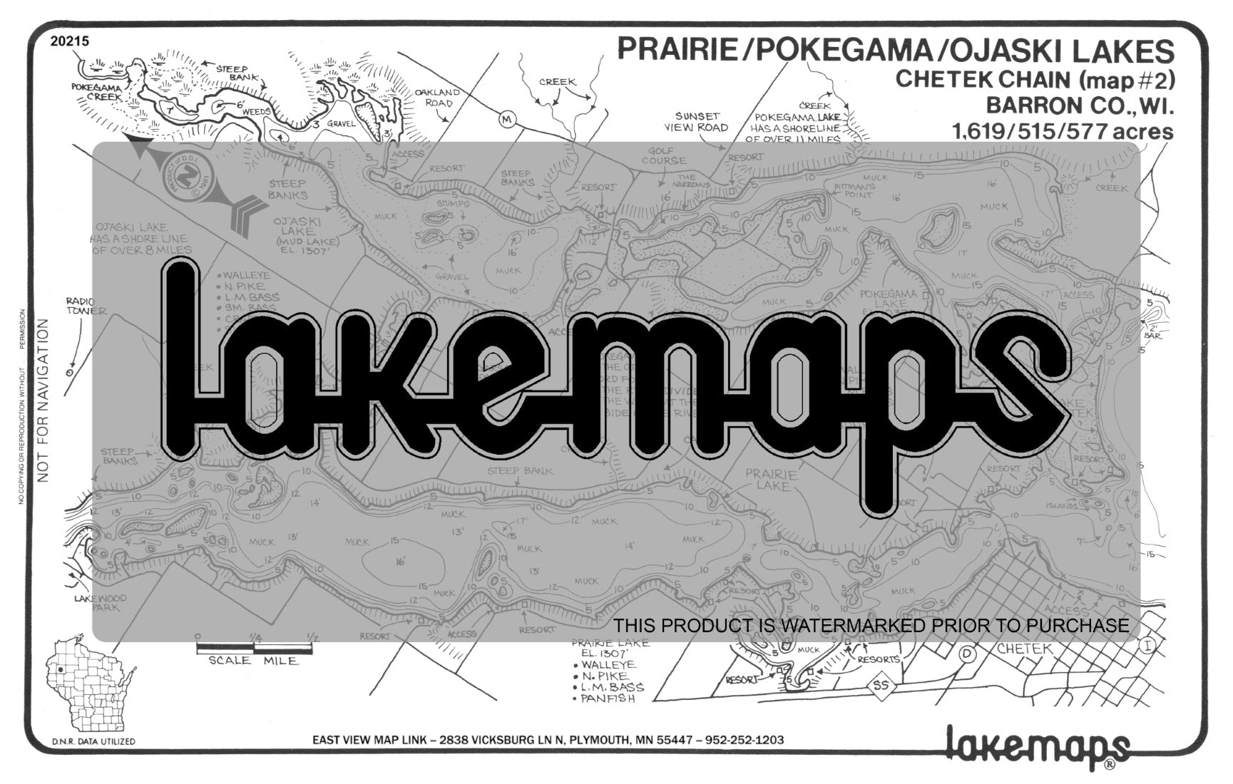 Barron County, WI - CHETEK CHAIN - Map 2 - Prairie / Pokegama / Ojaski - Lakemap - 20215
