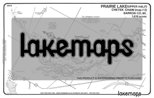 Barron County, WI - Chetek Lake Chain - Prairie /Upper - Lakemap - 20216