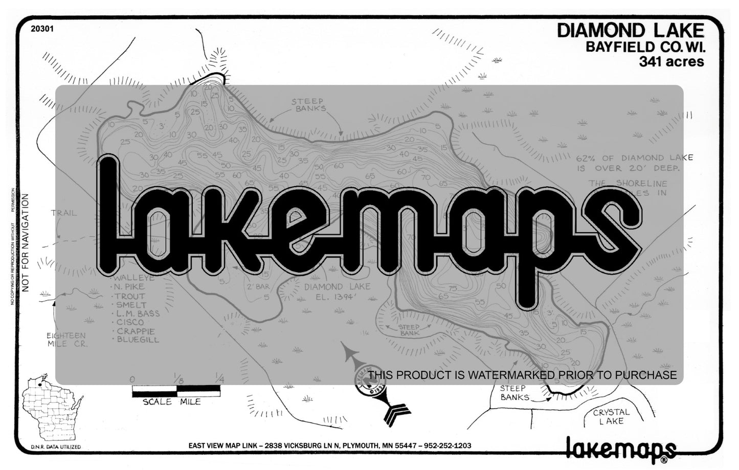 Bayfield County, WI - DIAMOND - Lakemap - 20301