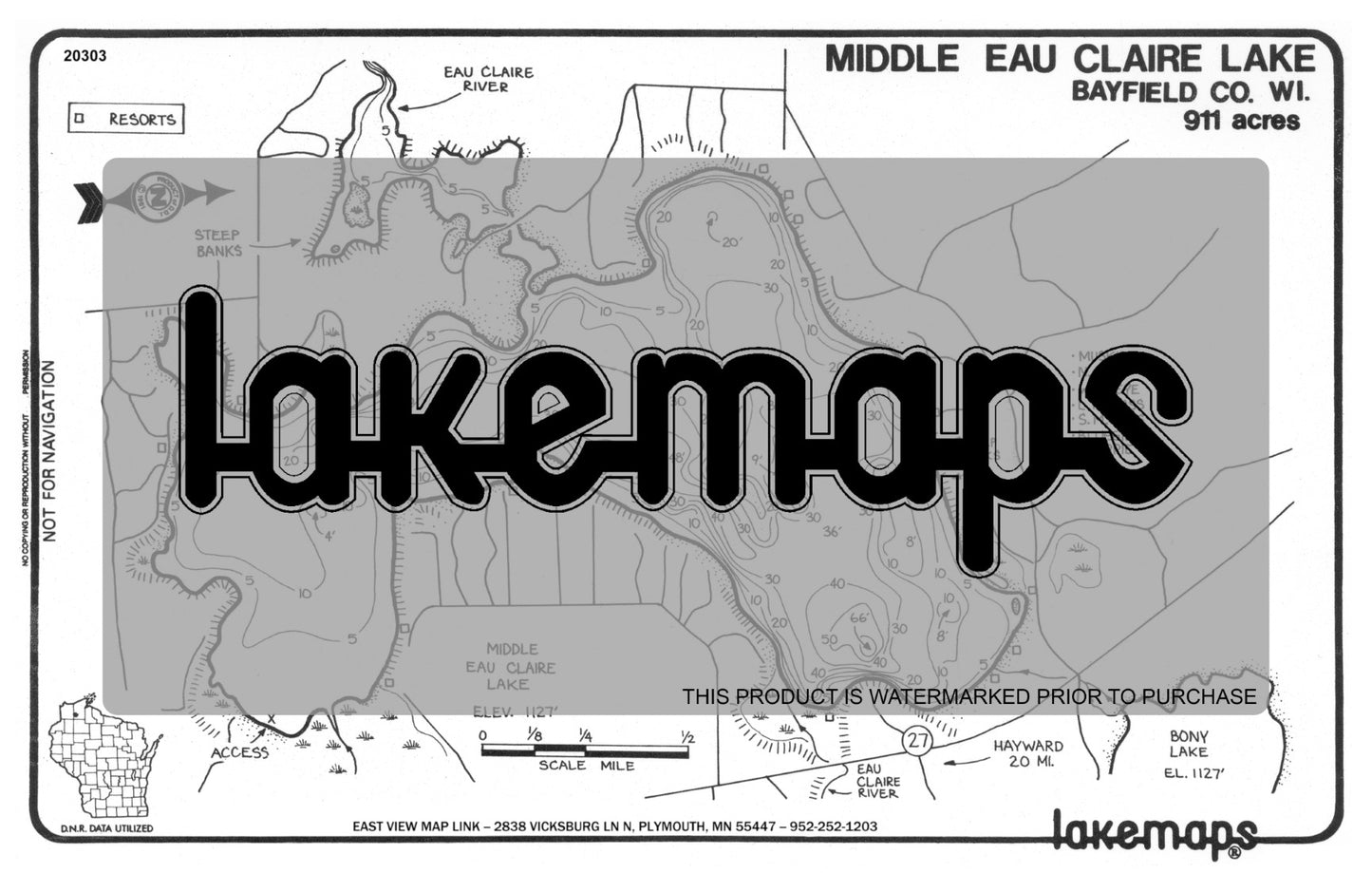 Bayfield County, WI - EAU CLAIRE, Middle - Lakemap - 20303