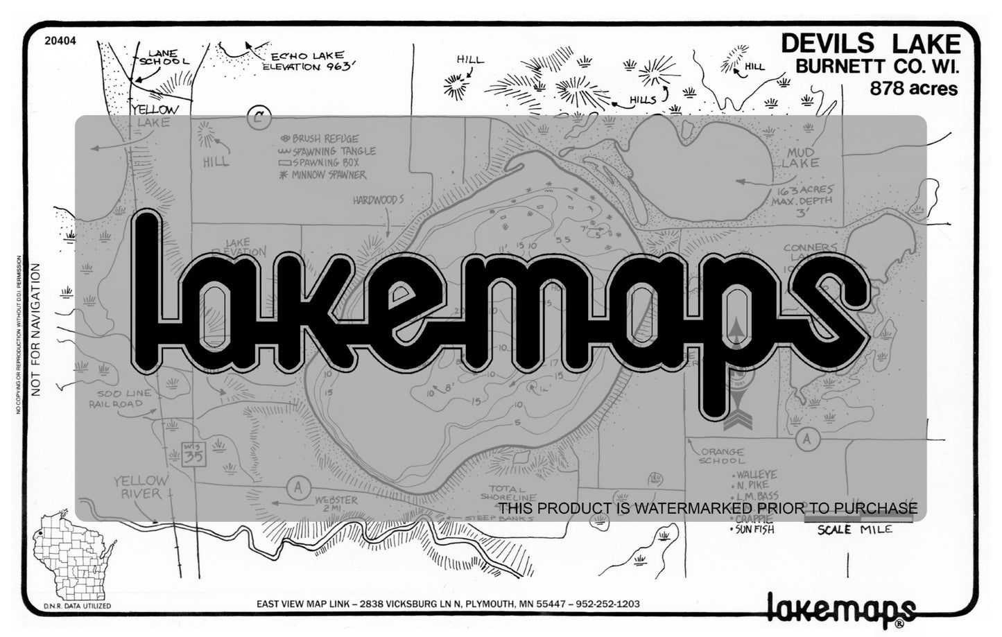 Burnett County, WI - DEVILS - Lakemap - 20404