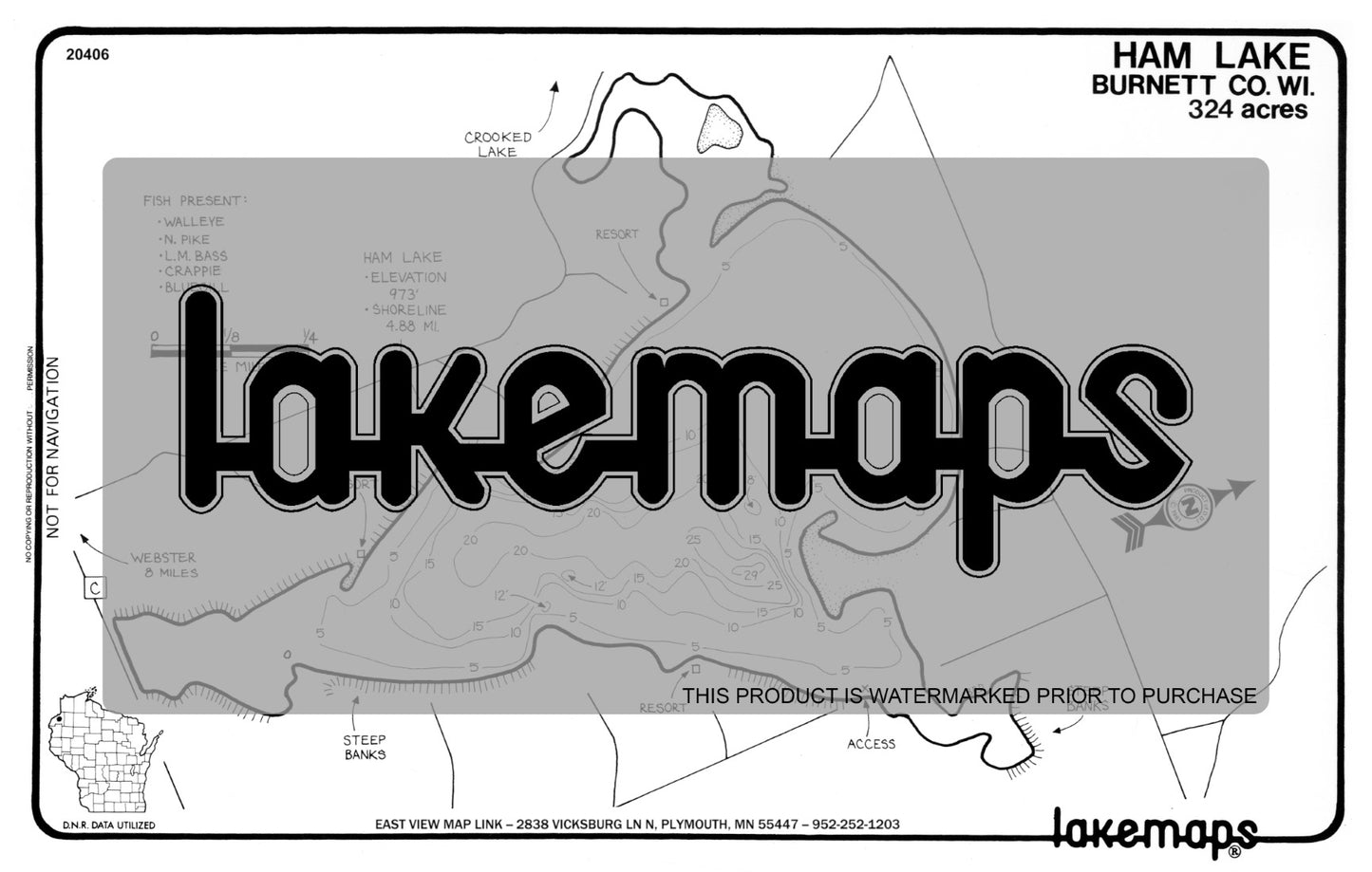 Burnett County, WI - HAM - Lakemap - 20406