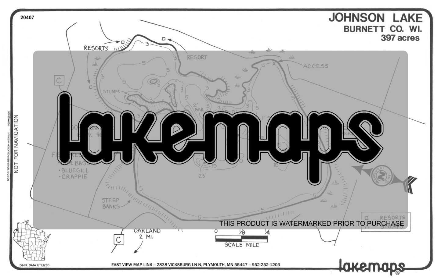 Burnett County, WI - JOHNSON - Lakemap - 20407