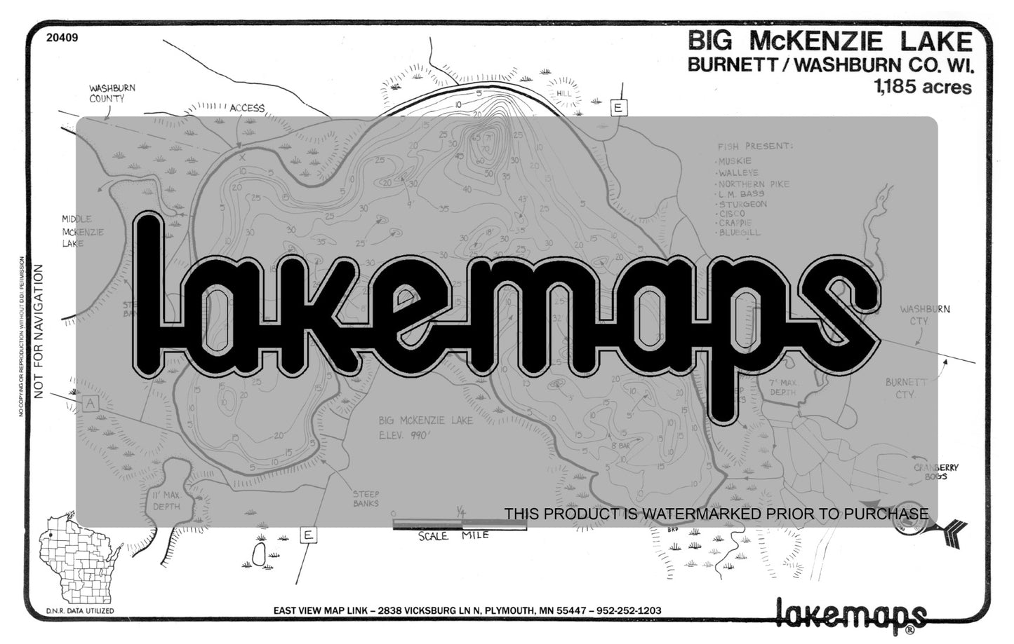 Burnett County, WI - McKENZIE, BIG - Lakemap - 20409