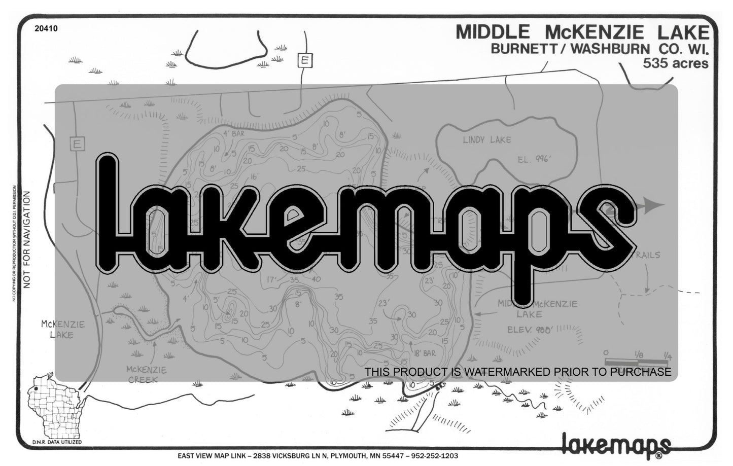 Burnett County, WI - McKENZIE, MIDDLE - Lakemap - 20410