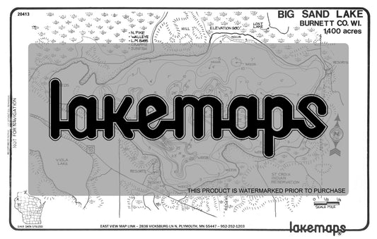 Burnett County, WI - Big Sand (Hwy. 70) - Lakemap - 20413