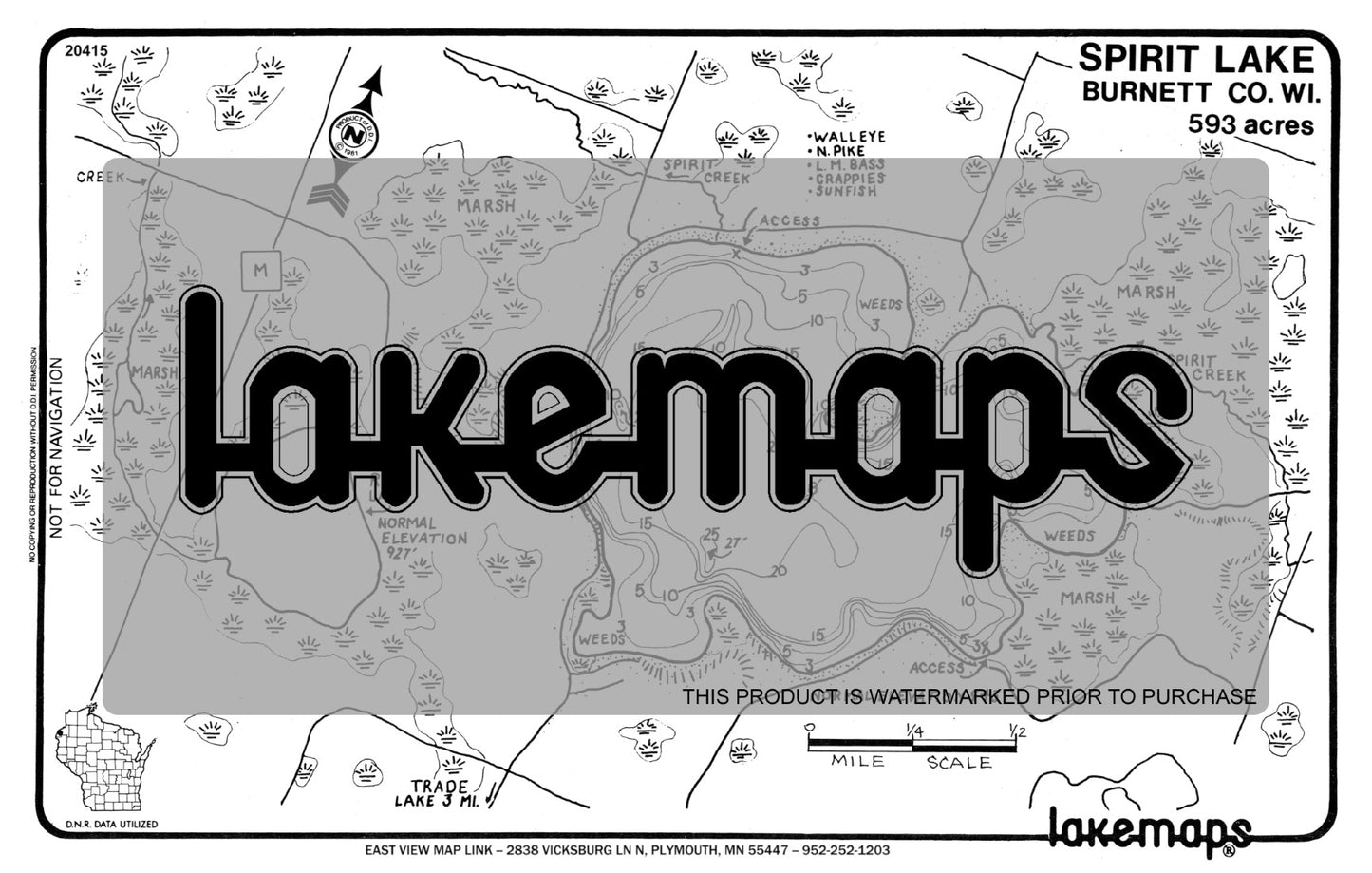 Burnett County, WI - SPIRIT - Lakemap - 20415