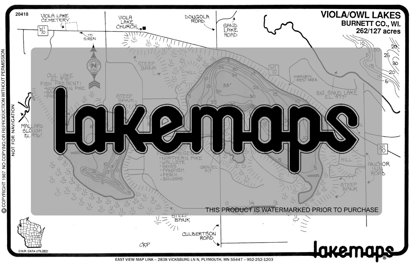 Burnett County, WI - VIOLA/Owl - Lakemap - 20418