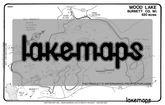 Burnett County, WI - WOOD - Lakemap - 20420