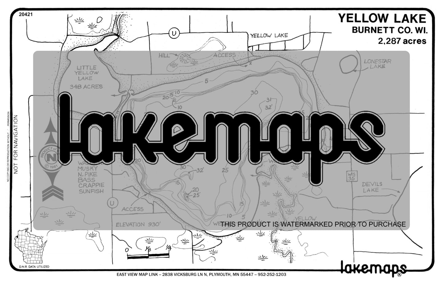 Burnett County, WI - YELLOW - Lakemap - 20421