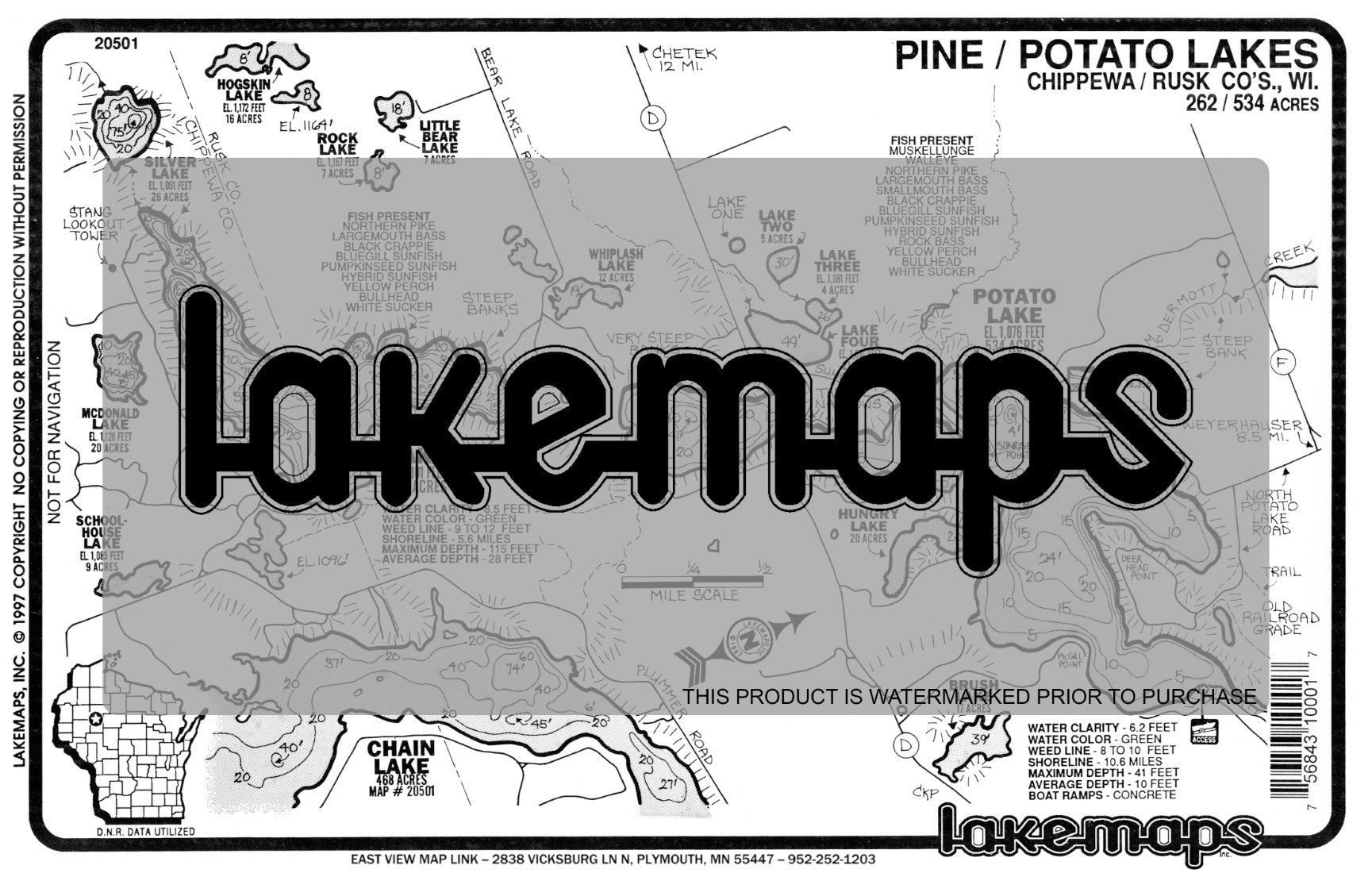 Chippewa County, WI - PINE / Potato - Lakemap - 20501