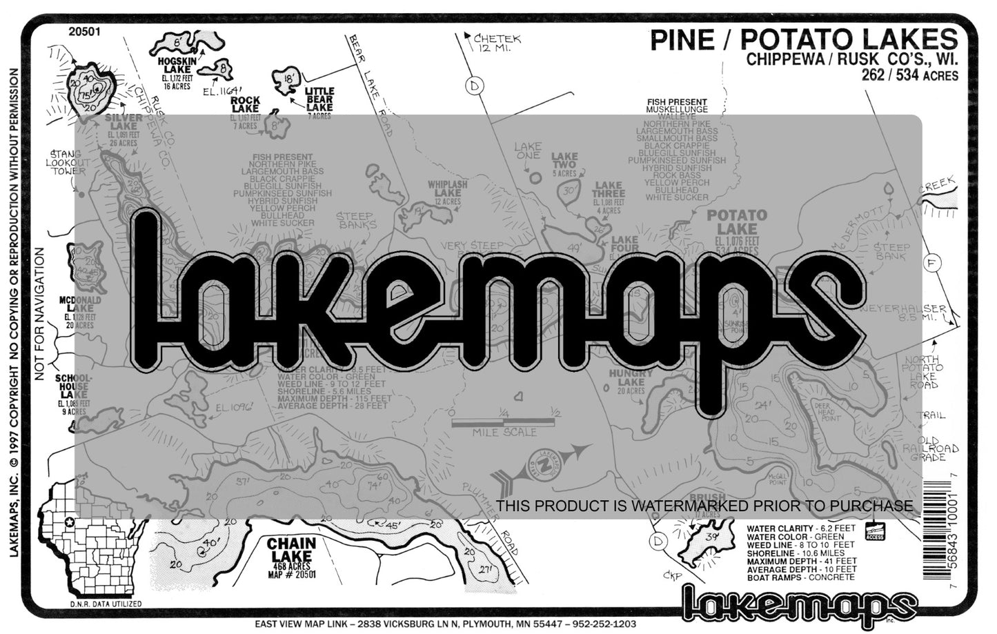 Chippewa County, WI - PINE / Potato - Lakemap - 20501