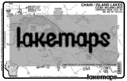 Chippewa County, WI - CHAIN / Clear / Island - Lakemap - 20502