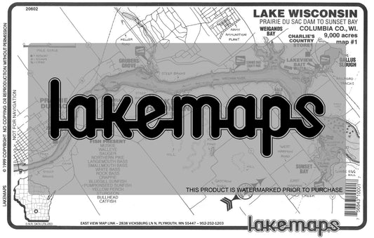 Columbia County, WI - Lake Wisconsin - Map #1 -Dam to Sunset Bay - Lakemap - 20602