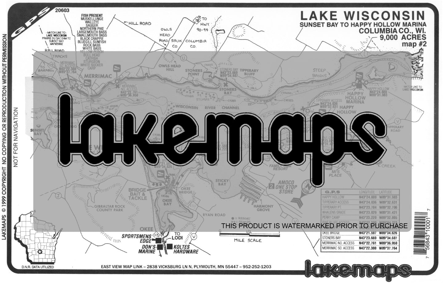 Columbia County, WI - Lake Wisconsin - Map #2 -Sunset Bay to Bob Land. - Lakemap - 20603