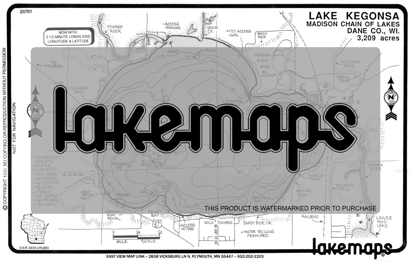 Dane County, WI - KEGONSA - Lakemap - 20701