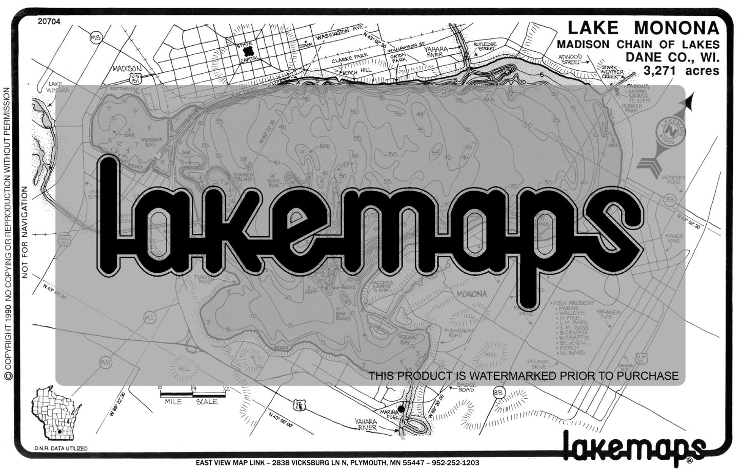 Dane County, WI - MONONA - Lakemap - 20704