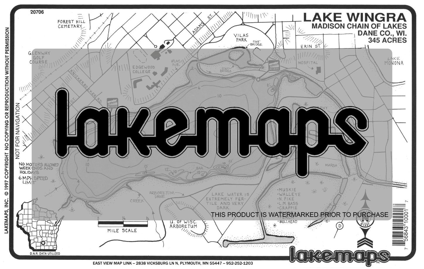 Dane County, WI - WINGRA - Lakemap - 20706