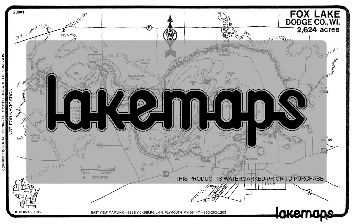 Dodge County, WI - FOX - Lakemap - 20801