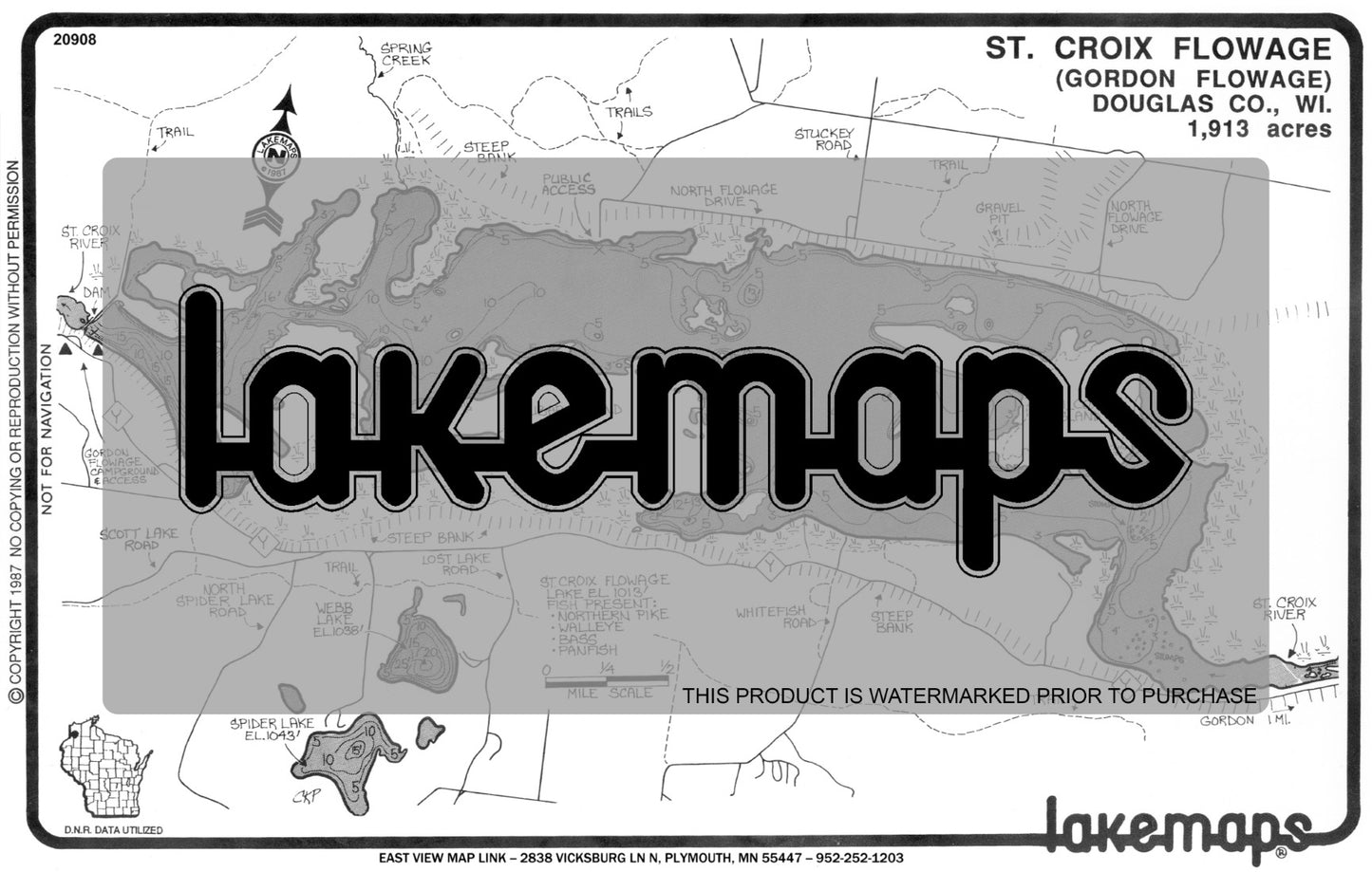 Douglas County, WI - ST CROIX FLOW. (Gordon Flow.) - Lakemap - 20908