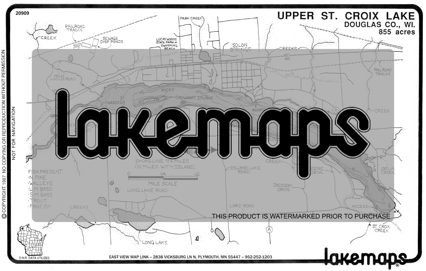 Douglas County, WI - UPPER ST. CROIX - Lakemap - 20909