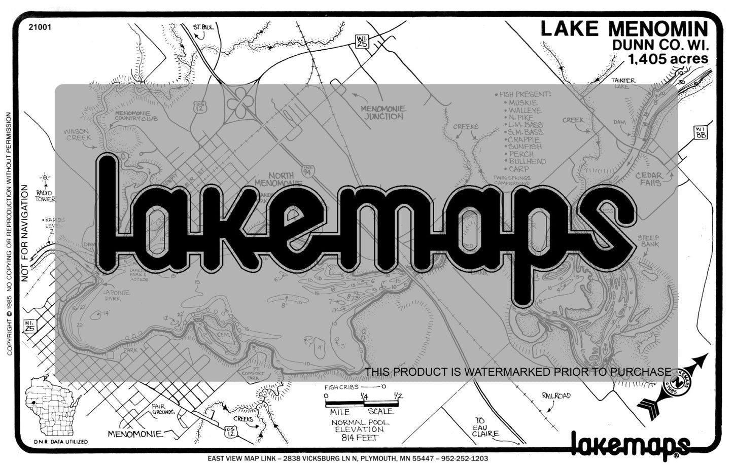 Dunn County, WI - MENOMIN - Lakemap - 21001