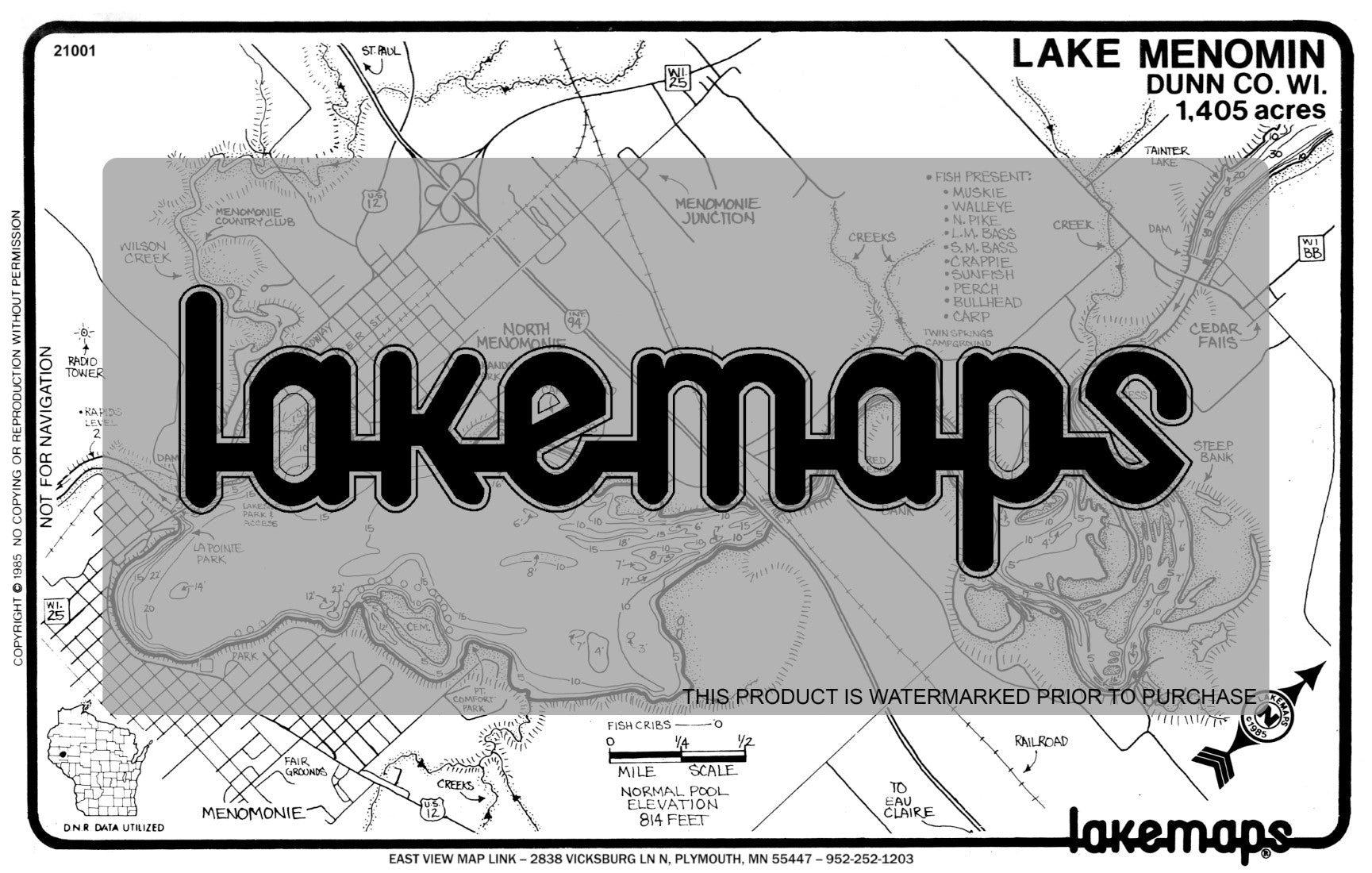 Dunn County, WI - MENOMIN - Lakemap - 21001