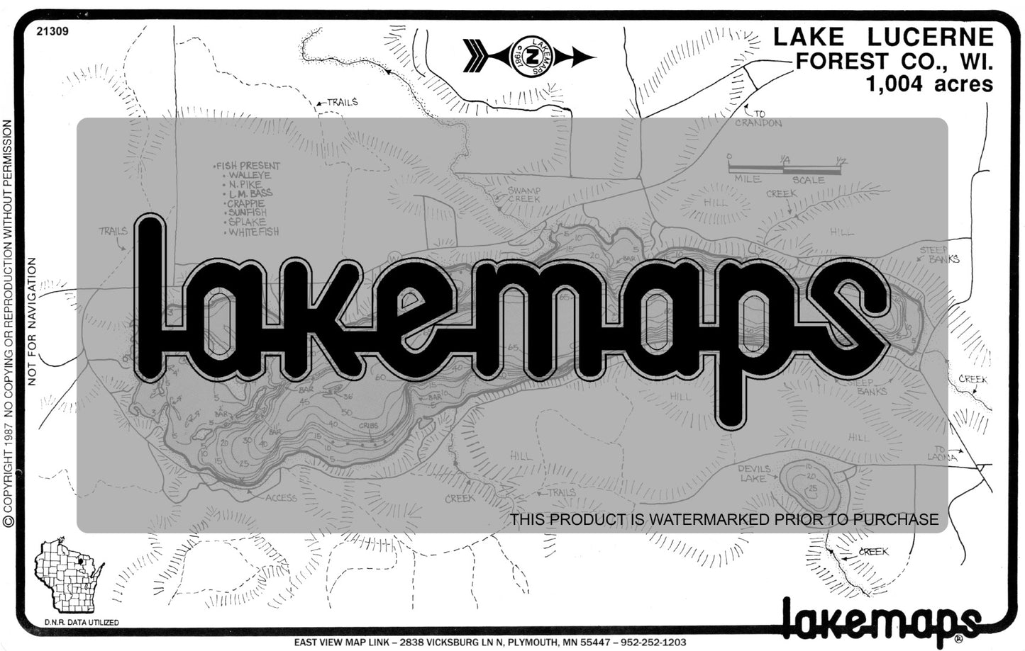 Forest County, WI - LUCERNE - Lakemap - 21309