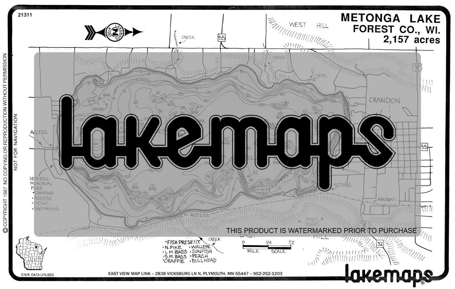 Forest County, WI - METONGA - Lakemap - 21311