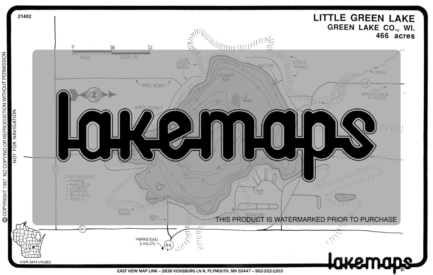 Green Lake County, WI - LITTLE GREEN - Lakemap - 21402