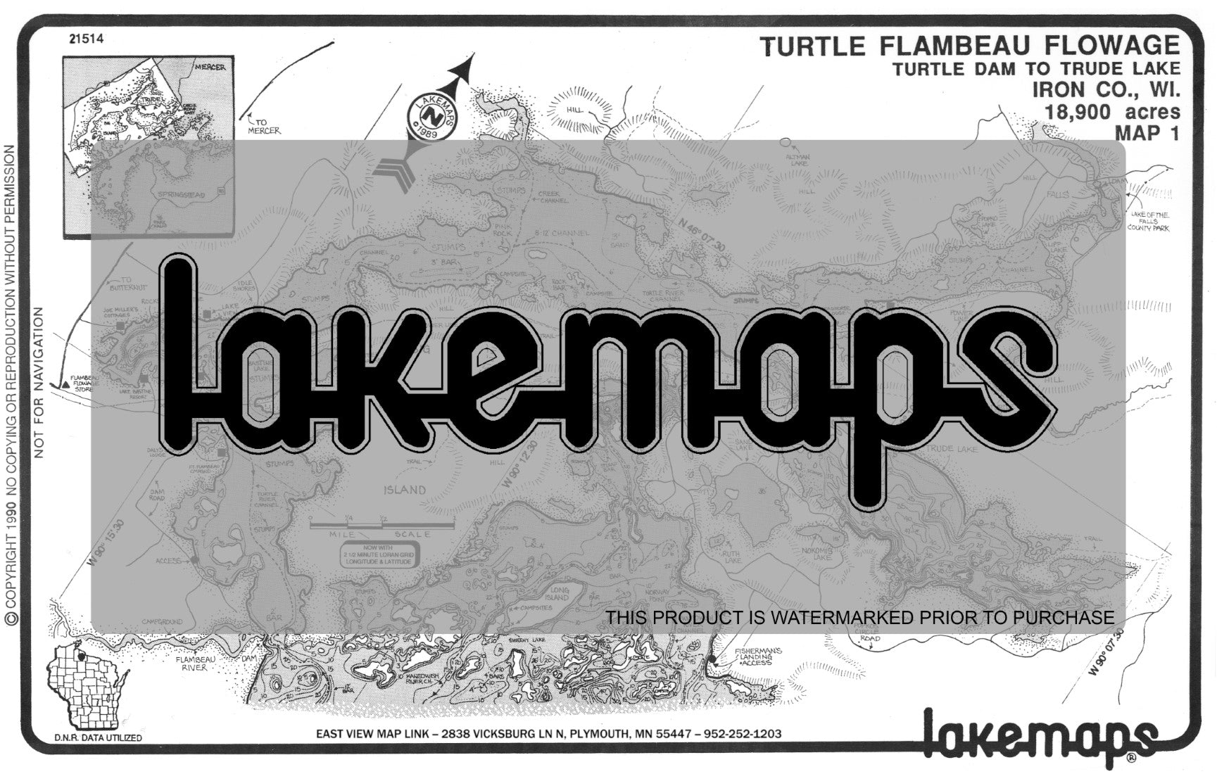Iron County, WI - TURTLE-FLOW. -Dam to Trude Lk - Lakemap - 21514