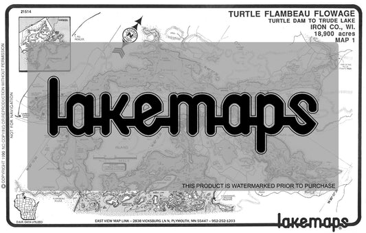 Iron County, WI - TURTLE-FLOW. -Dam to Trude Lk - Lakemap - 21514