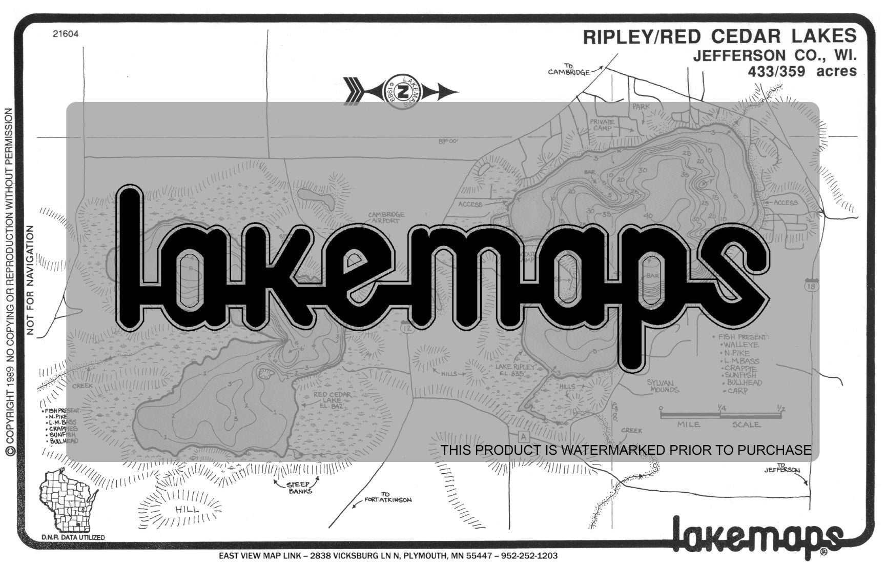 Jefferson County, WI - RIPLEY - Lakemap - 21604