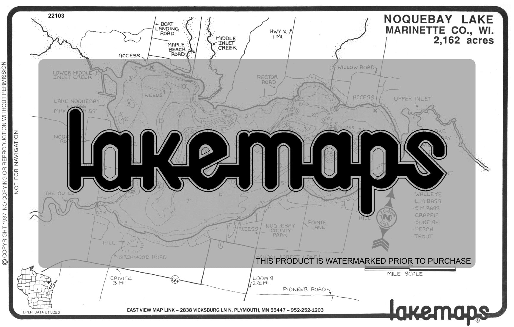 Marinette County, WI - NOQUEBAY - Lakemap - 22103