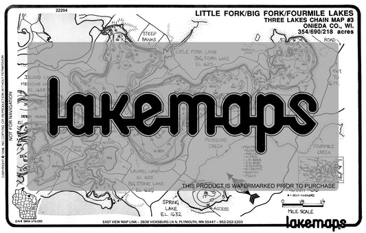 Oneida County, WI - BIG FORK/Little Fork - Lakemap - 22204