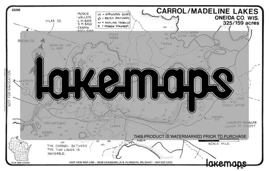 Oneida County, WI - CARROLL - Lakemap - 22208