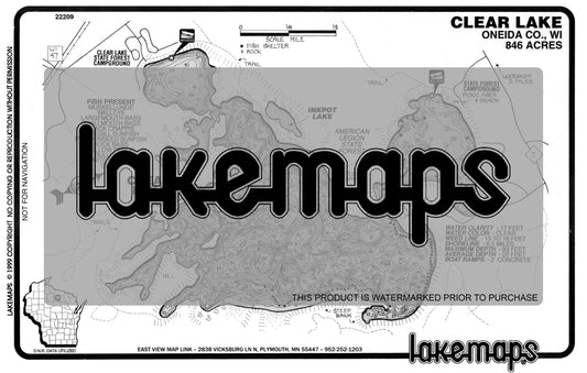 Oneida County, WI - CLEAR - Lakemap - 22209